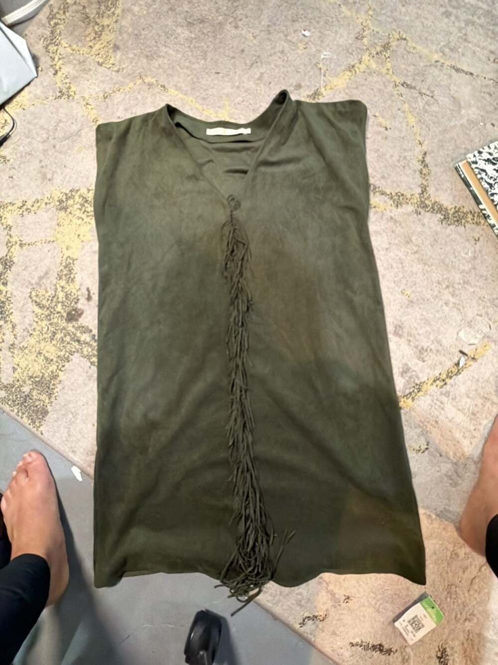 Marie Oliver Suede Fringe Shift Dress in Olive